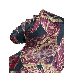 Stafford Executive Mens Silk Tie Teal Burgundy Gold Floral Paisley Brocade